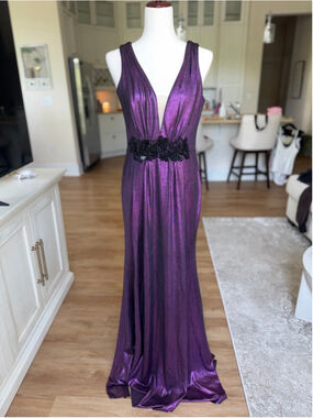 Marchesa Notte Maxi Dress in Purple with Black Embellishment Sample